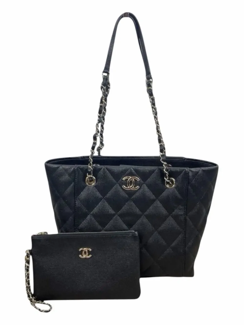 Chanel Quilted Caviar Leather Shoulder Bag Purse Pouch Black 2023